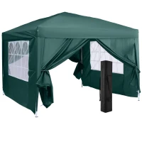 Outsunny Gazebo 3x3 m da Giardino Impermeabile con Pannelli Laterali Pieghevoli, Verde(m-1)