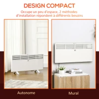HOMCOM Radiateur électrique convecteur mural 1800 W avec thermostat - panneau LED - 87 x 23,5 x 45,5 cm - blanc(m-7)