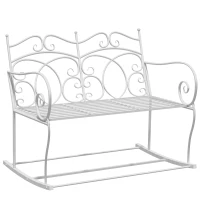 Outsunny Panchina a Dondolo da Esterno, Dondolo 2 Posti Biposto da Giardino stile Shabby in Metallo 103 x 74.5 x 88cm, Bianco(m-1)