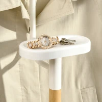HOMCOM Valet de Nuit Multifonctionnel Porte-Manteau sur pied portant à vêtements manteau chapeaux sacs en bois et métal hauteur 152 cm - blanc(m-8)