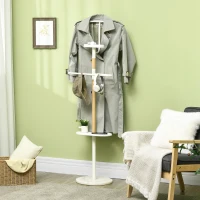 HOMCOM Valet de Nuit Multifonctionnel Porte-Manteau sur pied portant à vêtements manteau chapeaux sacs en bois et métal hauteur 152 cm - blanc(m-9)