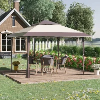 Outsunny Gazebo da Giardino Pieghevole 3.9x3.9m in Metallo, Gazebo Portatile con Borsa da Viaggio, Cachi(m-10)