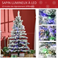 HOMCOM Sapin de Noël Artificiel enneigé 150H cm Lumineux LED x 150 Multicolore 351 Branches Vert Blanc(m-5)