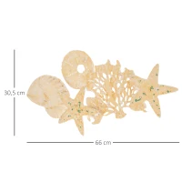HOMCOM Decoração de Parede de Metal 3D com Conchas Estrela do Mar Coral 66x30,5cm Arte de Parede Bege(m-3)
