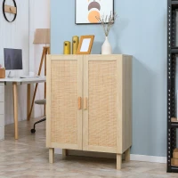 HOMCOM Buffet haut meuble de rangement design bohème double portes avec 3 étagères en cannage - 73 x 41 x 102 cm(m-2)