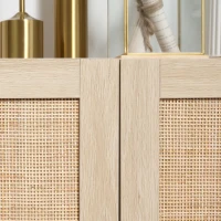 HOMCOM Buffet haut meuble de rangement design bohème double portes avec 3 étagères en cannage - 73 x 41 x 102 cm(m-8)