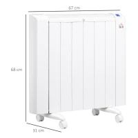 HOMCOM Aquecedor Elétrico 1500W Aquecedor Convector com Ecrã LCD 4 Modos Termostato Temporizador e 4 Rodas 67x31x68cm Branco(m-3)