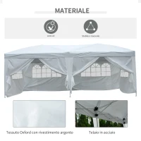 Outsunny Gazebo Pieghevole da Giardino 6x3 m con 6 Pannelli Laterali Bianco(m-5)