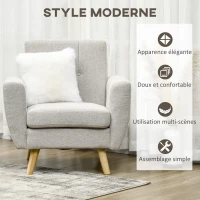 HOMCOM Ensemble de Canapé 2 pcs Mobilier de Salon Canapé 2 Places + Fauteuil Meuble de Salon Sofa de Salon Maison Salle de Séjour Intérieur Tissu de Lin Gris(m-7)