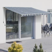 Outsunny Tenda da Sole a Bracci per Esterno con Manovella, Metallo e Poliestere, 3x2.5m Blu e Bianco(m-2)