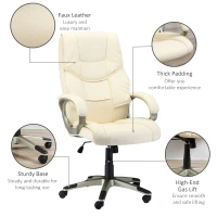 Homcom Cream Office Chair, High Back PU Leather Height Adjustable-W/ Gold Effect(m-7)