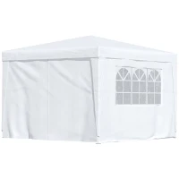 Outsunny Gazebo da Giardino 3x3m Pieghevole e Impermeabile con Pannelli Laterali, Bianco(m-11)