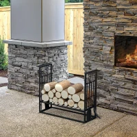 Stojak na drewno kominkowe HOMCOM z akcesoriami, regał na drewno, podstawka na drewno kominkowe, narzędzia kominkowe, Stal Czarny 75 x 30 x 60 cm(m-10)
