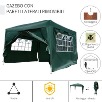 Outsunny Gazebo 3x3 m da Giardino Impermeabile con Pannelli Laterali Pieghevoli, Verde(m-4)