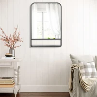 HOMCOM Oglinda de perete patrata moderna cu raft de depozitare, oglinzi 70 x 50 cm pentru sufragerie, dormitor, negru(m-7)