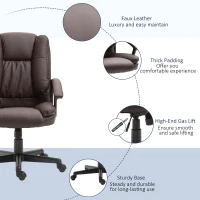HOMCOM Mid Back Executive Office Chair, Faux Leather Computer Desk Chair with Swivel, Double-Tier Padding, Arm, Wheels, Brown(m-7)