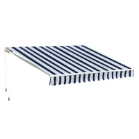 Outsunny Tenda da Sole a Bracci per Esterno con Manovella, Metallo e Poliestere, 3x2.5m Blu e Bianco(m-1)