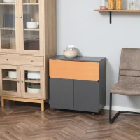 HOMCOM Tavolo Pieghevole Salvaspazio per 4 Persone max con 4 Ruote, Ripiano Nascosto e Armadietto con Ante, 70x83x75 cm(m-8)