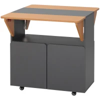 HOMCOM Tavolo Pieghevole Salvaspazio per 4 Persone max con 4 Ruote, Ripiano Nascosto e Armadietto con Ante, 70x83x75 cm(m-10)