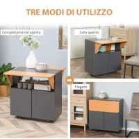 HOMCOM Tavolo Pieghevole Salvaspazio per 4 Persone max con 4 Ruote, Ripiano Nascosto e Armadietto con Ante, 70x83x75 cm(m-4)