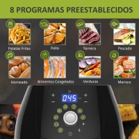 HOMCOM Freidora sin Aceite 5.5L Freidora de Aire 1700W con Pantalla LED Táctil 8 Programas Temporizador Temperatura Ajustable y Apagado Automático 41x33x37 cm Negro(m-6)