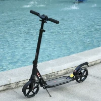 HOMCOM Monopattino Pieghevole per Bambini fino a 14 Anni con Grande Ruote Luminose e Manubrio Regolabile su 3 Livelli Nero, 200mm(m-2)