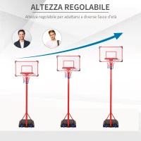 HOMCOM Canestro Basket per Bambini Portatile con Tabellone Bianco, Piantana, 2 Ruote e Altezza Regolabile 216-261.5cm(m-4)