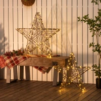 Outsunny Weihnachtsbeleuchtung, Set aus 2 Weihnachssternen, 160 LEDs, wetterfest, Metall, 80 x 30 x 80cm(m-2)