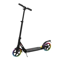 HOMCOM Monopattino Pieghevole per Bambini fino a 14 Anni con Grande Ruote Luminose e Manubrio Regolabile su 3 Livelli Nero, 200mm(m-1)