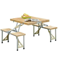 Outsunny Tavolo da Campeggio Pieghevole a Valigetta con Sedie in Legno, Tavolo da Picnic Telaio in Alluminio per Esterno(m-10)