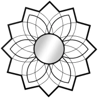 HOMCOM Okrągłe Lustro z motywami kwiatowymi 79 cm x 79 cm x 0,4 cm Szkło lustrzane Metal Drewno MDF Czarne(m-1)