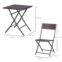 Outsunny Set da Giardino Pieghevole da 3 Pezzi in Rattan PE e Metallo, Set 2 Sedie e Tavolino da Caffè, Protezione dai Raggi UV, Set di Mobili da Balcone, per Patio e Cortile, Marrone(m-3)
