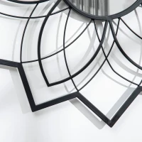 HOMCOM Okrągłe Lustro z motywami kwiatowymi 79 cm x 79 cm x 0,4 cm Szkło lustrzane Metal Drewno MDF Czarne(m-6)