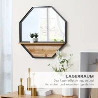 HOMCOM Wandspiegel mit Regal Industrie-Design Tannenholz Metall Schwarz +Natur(m-5)