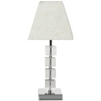 HOMCOM Lampka nocna z obrotową podstawą kryształową, metalową podstawą i abażurem, Gniazdo E14, Metal, Tkanina Poliestrowa, Szkło Kryształowe, kremowa, 20x20x47 cm(m-11)