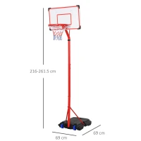 HOMCOM Canestro Basket per Bambini Portatile con Tabellone Bianco, Piantana, 2 Ruote e Altezza Regolabile 216-261.5cm(m-3)