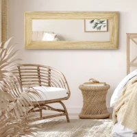 HOMCOM Lustro ścienne 150 cm x 60 cm x 4,5 cm Lustro w pełnej wysokości Lustro ze szkła drewno sosnowe naturalne(m-7)