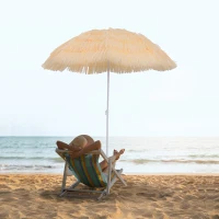 Outsunny Ombrellone da Spiaggia a 8 Stecche con Palo Inclinabile, in Poliestere e Metallo, 1.6x2 m, Beige(m-2)