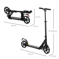 HOMCOM Monopattino Pieghevole per Bambini fino a 14 Anni con Grande Ruote Luminose e Manubrio Regolabile su 3 Livelli Nero, 200mm(m-3)
