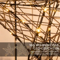 Outsunny Weihnachtsbeleuchtung, Set aus 2 Weihnachssternen, 160 LEDs, wetterfest, Metall, 80 x 30 x 80cm(m-4)