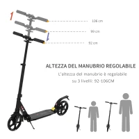 HOMCOM Monopattino Pieghevole per Bambini fino a 14 Anni con Grande Ruote Luminose e Manubrio Regolabile su 3 Livelli Nero, 200mm(m-4)