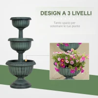 Outsunny Fioriera su 3 Livelli con Forma a Fontana, Design Vintage e Salvaspazio, Colore: Verde Antico, Ф43 x 98.5 cm(m-4)