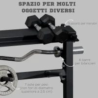 HOMCOM Porta Bilanciere Multiuso per Barre, Manubri e Dischi Pesi in Acciaio, 100x55x102cm, Nero(m-4)