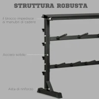 HOMCOM Porta Bilanciere Multiuso per Barre, Manubri e Dischi Pesi in Acciaio, 100x55x102cm, Nero(m-5)