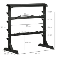 HOMCOM Porta Bilanciere Multiuso per Barre, Manubri e Dischi Pesi in Acciaio, 100x55x102cm, Nero(m-3)