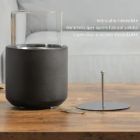 HOMCOM Camino a Bioetanolo da Tavolo con Serbatoio da 0.4L, 12x12x19cm, Grigio Scuro(m-7)