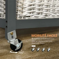 HOMCOM Desserte cuisine à roulettes chariot de service avec plan de travail, 2 paniers coulissants, 1 porte-torchons - gris(m-5)