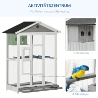 PawHut Voliere Vogelvoliere aus Holz, Vogelkäfig mit 4 Sitzstangen, Stahlgittern, 2 Türen, Vogelhaus für Sittiche, Finken, Stahl, Grau, 112 x 68 x 154 cm(m-6)