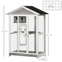 PawHut Voliere Vogelvoliere aus Holz, Vogelkäfig mit 4 Sitzstangen, Stahlgittern, 2 Türen, Vogelhaus für Sittiche, Finken, Stahl, Grau, 112 x 68 x 154 cm(m-3)