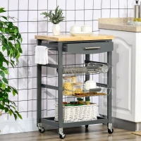 HOMCOM Desserte cuisine à roulettes chariot de service avec plan de travail, 2 paniers coulissants, 1 porte-torchons - gris(m-9)